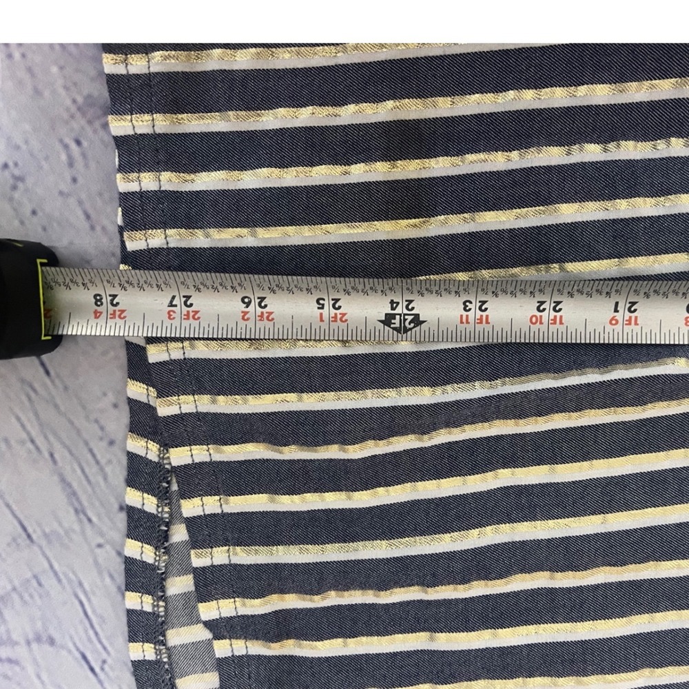 Zac & Rachel Woman Navy Gold Metallic Striped Lace Up Back Sleeveless Top 2X - Picture 9 of 13